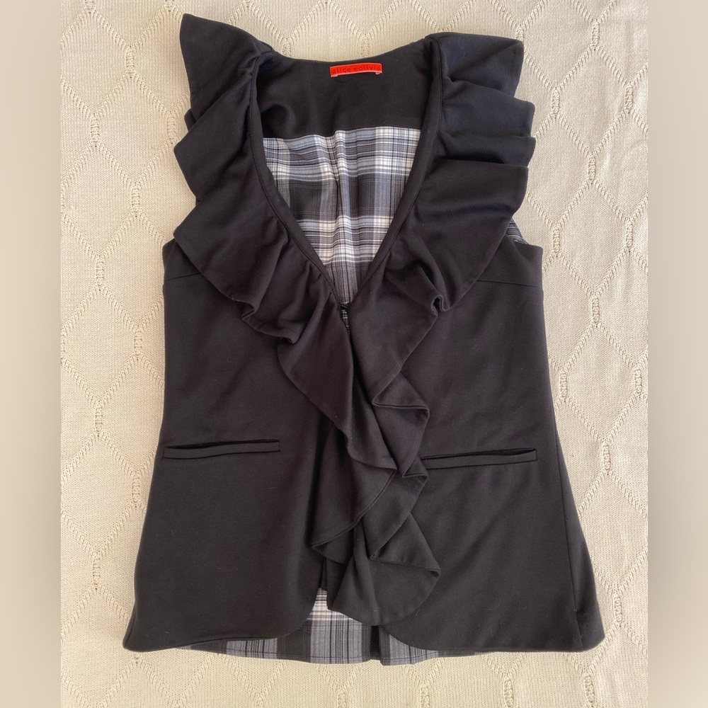 Alice + Olivia Black Ruffle-Trim Vest - Picture 1 of 8